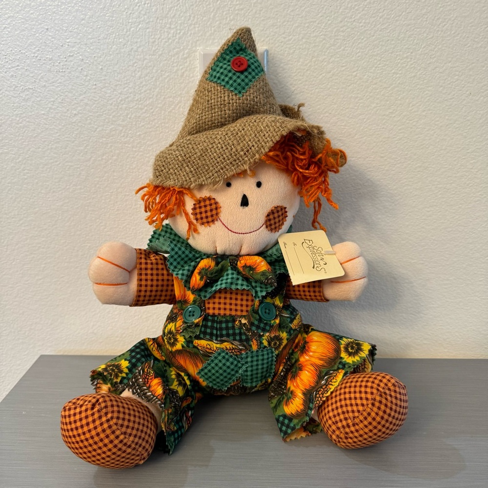Vintage 1990s Soft Expressions Plush Scarecrow Doll – Fall Harvest Decor